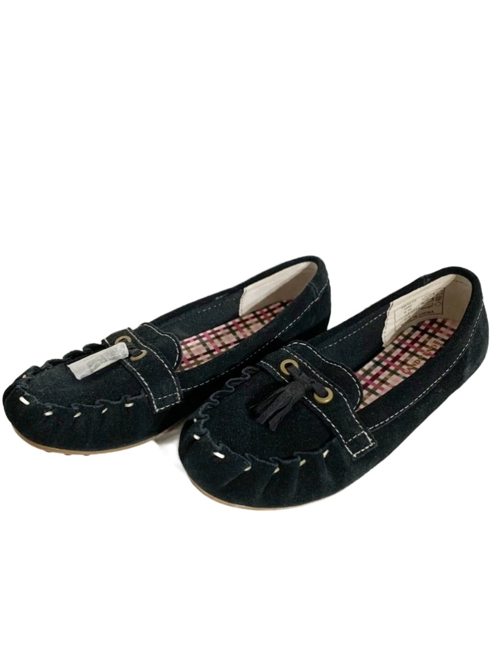 Lands’ End Suede Leather Slip On Loafer Moccasins Shoes Knobby Tassels Size 6W